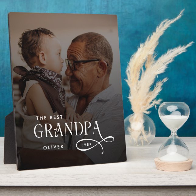 Placa Expositora Modern Best GrandPa Ever Photo Personalized (Lado)