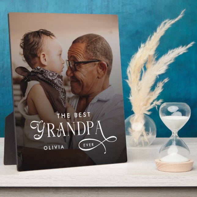 Placa Expositora Modern Best GrandPa Ever Photo Personalized (Lado)