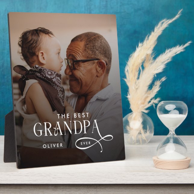 Placa Expositora Modern Best GrandPa Ever Photo Personalized (Lado)