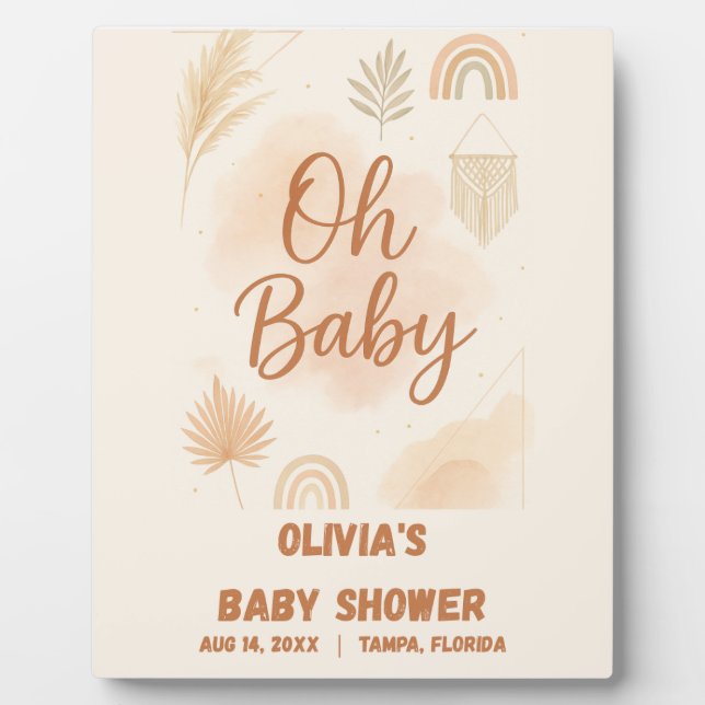 Placa Expositora Modern Boho Oh Baby Baby Shower (Frente)