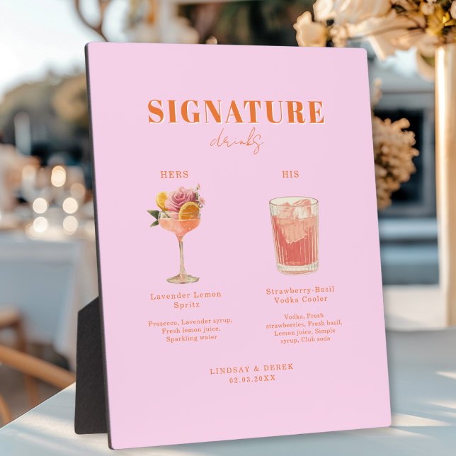 Placa Expositora Modern Bold Font His & Hers Drinks Wedding (Modern Bold Font His & Hers Drinks Wedding Plaque)