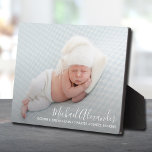 Placa Expositora Modern Elegance Baby Boy Photo Birth Announcement<br><div class="desc">Elegantly sweet plaque features your favorite newborn photo in full bleed,  your baby 's name and birth stats in white chic lettering. **The Live Design Service can help you with your design layout if needed. MATCHING items in our store.</div>