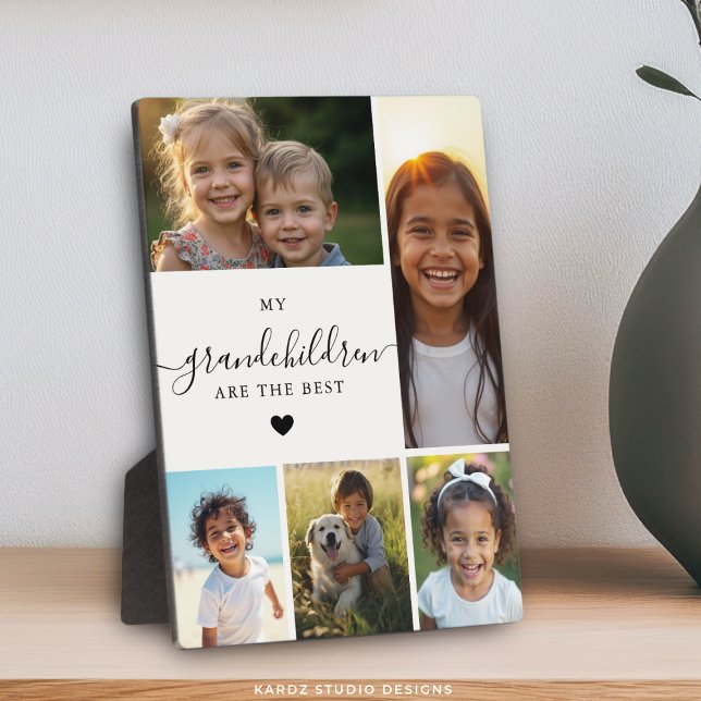 Placa Expositora Modern Grandma Grandchildren Photo Collage  (Photo plaque shown in 5x7 inches.)