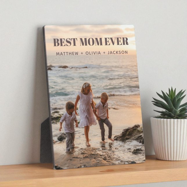 Placa Expositora Modern Kids Names Personalized Best Mom Ever Photo (Modern Kids Names Personalized Best Mom Ever Photo Plaque)