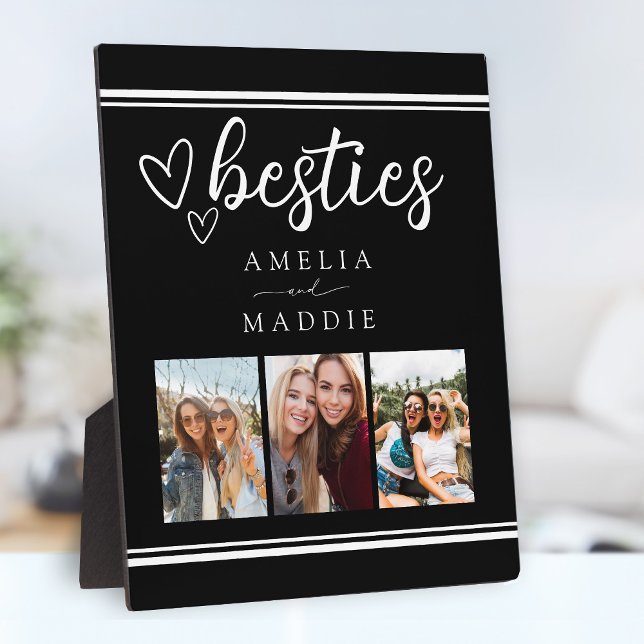 Placa Expositora Modern Photo Collage Besties Black and White  (Modern Photo Collage Besties Black and White Plaque)