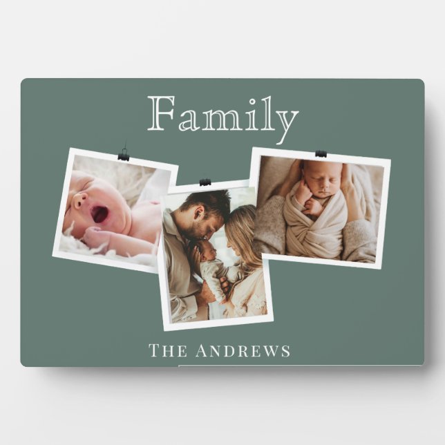 Placa Expositora Modern Sage Green Zigzag 3 Family Photo Collage  (Frente)
