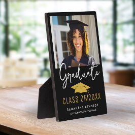 Placa Expositora Moderna clase de negro y oro de 2025 Grad Cap Phot