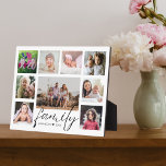 Placa Expositora Moderna Familia De 9 Collages de fotos Nombre Negr<br><div class="desc">Crea tu propia placa de collage con 9 de tus fotos favoritas. Colección de recuerdos vacacionales con nombre y año de origen familiar.</div>