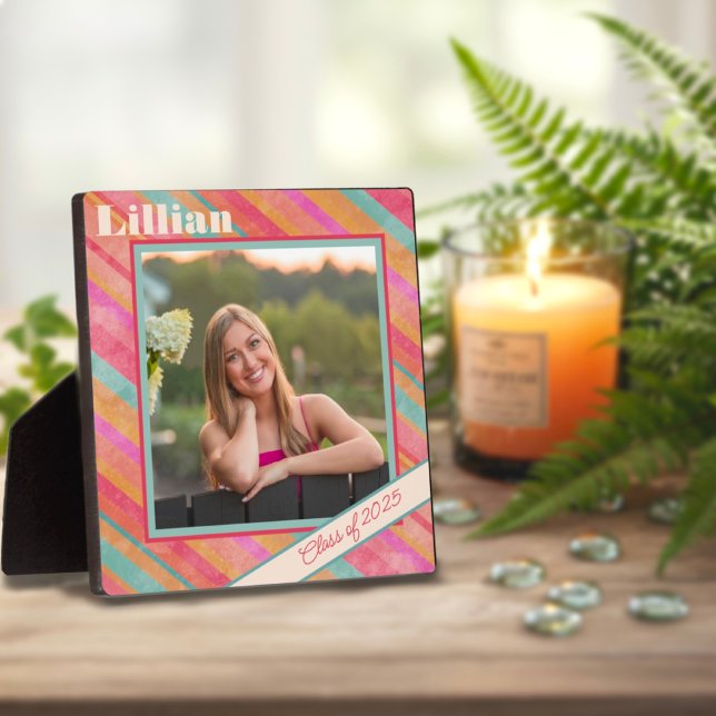 Placa Expositora Moderna Stripe Pastel Foto Personalizado Graduado (Subido por el creador)