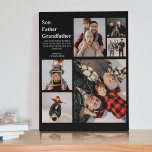 Placa Expositora Modernas 3 generaciones personalizadas | 6 Foto<br><div class="desc">Sobrescriba a su hijo, padre o abuelo con esta placa fotográfica personalizada de 3 generaciones, para el día del padre, cumpleaños y más. la placa muestra 6 fotos y texto que dice 'HIJO, PADRE, ABUELO, UN MENSAJE DE PLANTILLA' y se personaliza con sus nombres. La placa se personaliza fácilmente y...</div>