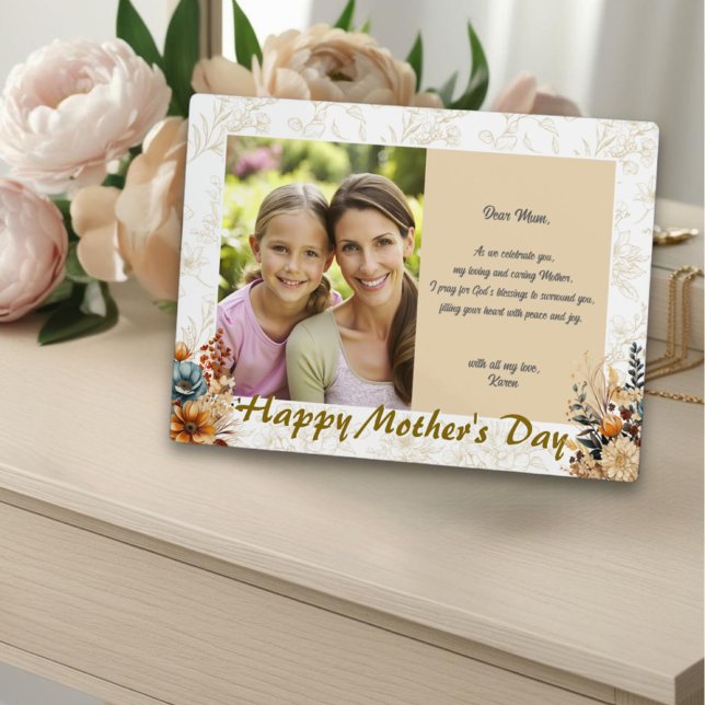 Placa Expositora Moderno Día feliz de la madre Beige Floral (Subido por el creador)