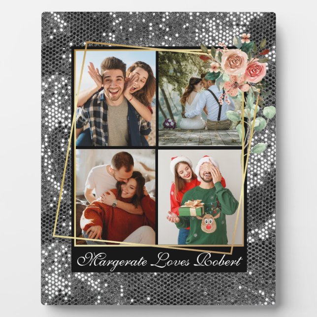 Placa Expositora Moderno LOVE YOU 4 Foto Plata Brillante San Valent (Frente)