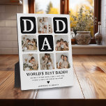 Placa Expositora Moderno Multi Photo Grid Cute DAD Gift<br><div class="desc">Crea tu propia placa DAD con este collage y texto multifotográfico moderno. El diseño incluye 6 fotografías con cuadrados de esquina curvados con el texto DAD en bloques negros que se pueden cambiar a cualquier color. El texto 'El mejor papi del mundo' con una cita del padre adorable que se...</div>