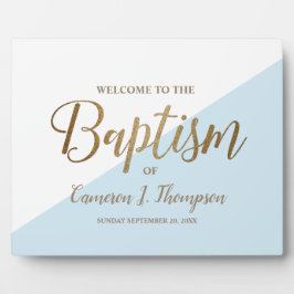 Placa Expositora Moderno y simple caligrafía de oro azul bebé bauti