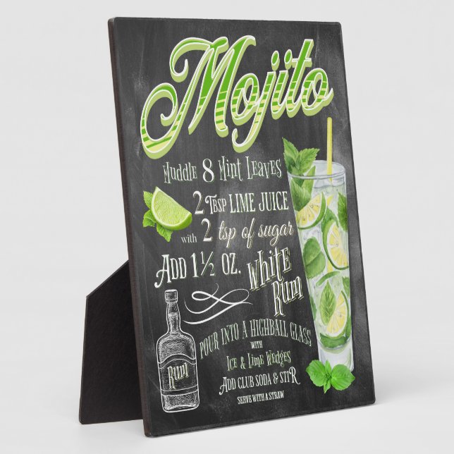 Placa Expositora Mojito Cocktail Chalkboard Receta (Lado)