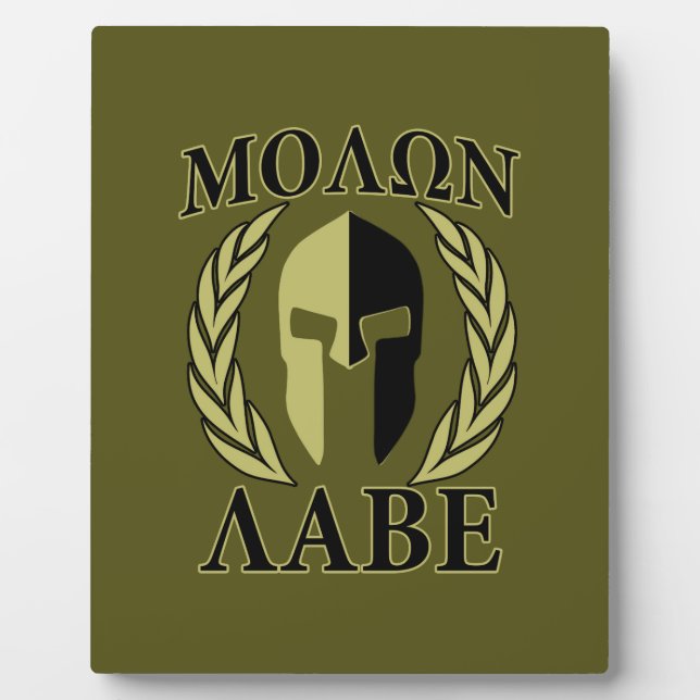 Placa Expositora Molon Labe Spartan Mask Laurelles Olive Green (Frente)