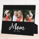 Placa Expositora Mom Established Elegant Script Black 3 Photo<br><div class="desc">Black White Mom Established Script 3 Photo Elegant Modern Design. Customize it. Replace the photos with your own of your kids and change the years to the years you became a mom.</div>