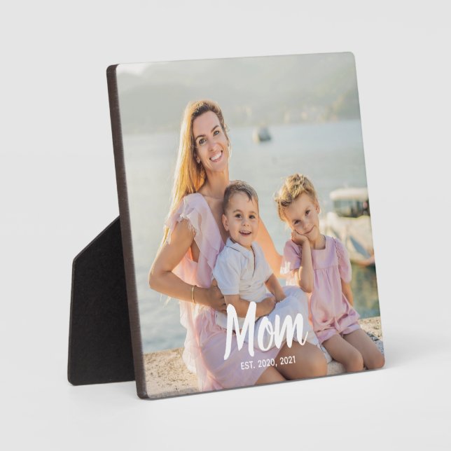 Placa Expositora Mom Established Personalized Script Photo Keepsake (Anverso)