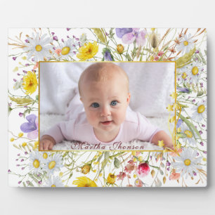 Placa Expositora Monada foto de niña bebé con flores de acuarela en