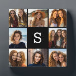 Placa Expositora Monograma de Personalizado de Collage de fotos neg<br><div class="desc">Puedes usar fotos de Instagram para este diseño. Utiliza 8 fotos cuadradas para crear un regalo único y personal. O puedes mantener al cachorro hipster y hacer un keepsake de moda. Si necesita ajustar las imágenes,  haga clic en la herramienta personalizar para realizar cambios.</div>