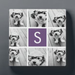 Placa Expositora Monograma del Personalizado de berenjena y Collage<br><div class="desc">Puedes usar fotos de Instagram para este diseño. Utiliza 8 fotos cuadradas para crear un regalo único y personal. O puedes mantener al cachorro hipster y hacer un keepsake de moda. Si necesita ajustar las imágenes,  haga clic en la herramienta personalizar para realizar cambios.</div>