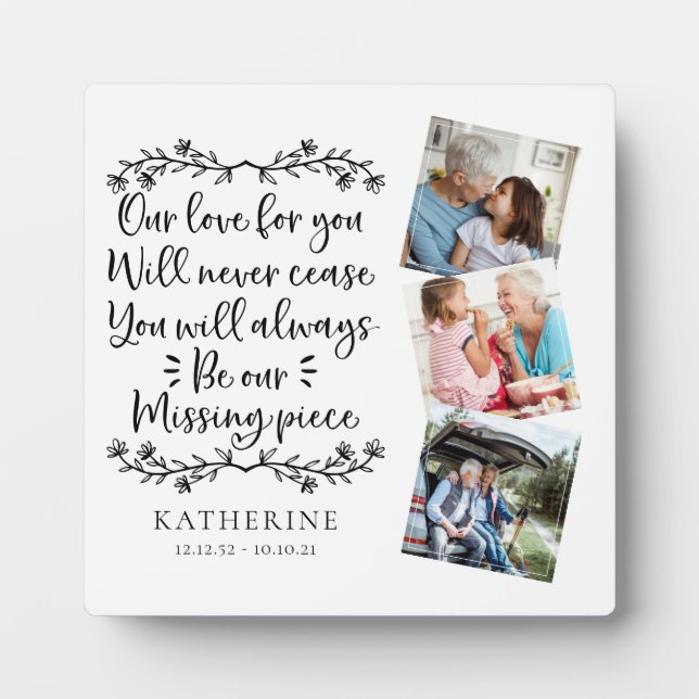 Placa Expositora Monumento a la Familia Tres Fotogramas Keepsake (Frente)