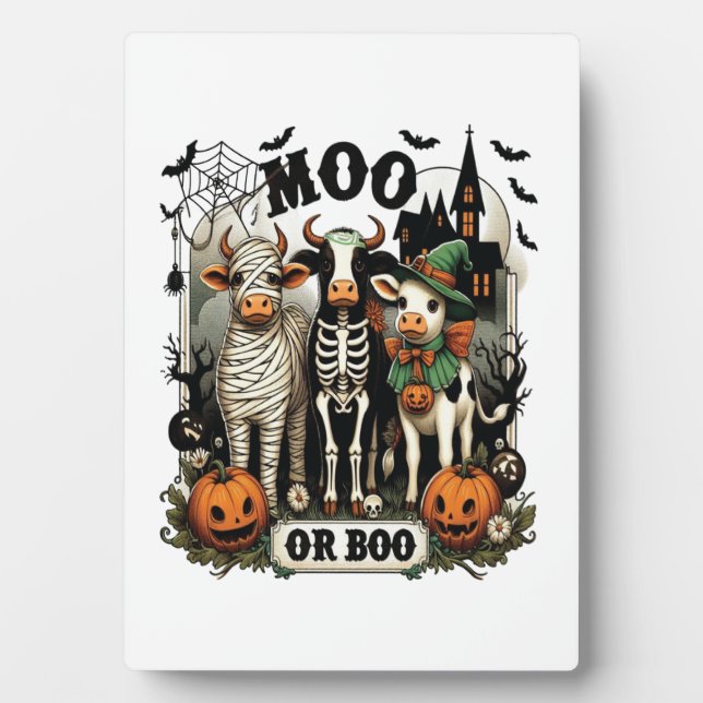 Placa Expositora Moo or Boo Halloween Cow (Frente)