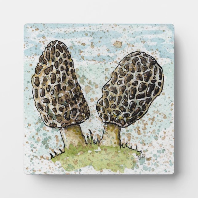 Placa Expositora Morel Mushroom acuarela estampado con caballete de (Frente)