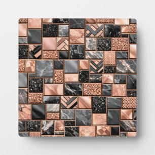 Placa Expositora Mosaico de mármol negro con dorado rosa