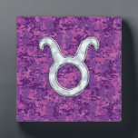 Placa Expositora Mother of Pearl Taurus Zodiac Sign on Digital Camo<br><div class="desc">A mother of pearl style Taurus Sign on a vibrant fuchsia pink digital camouflage print background. A modern urban racy design for a great custom gift idea. Designs are available in a selection of popular color options. Use the "Ask this Designer" link to contact us with your special design requests...</div>