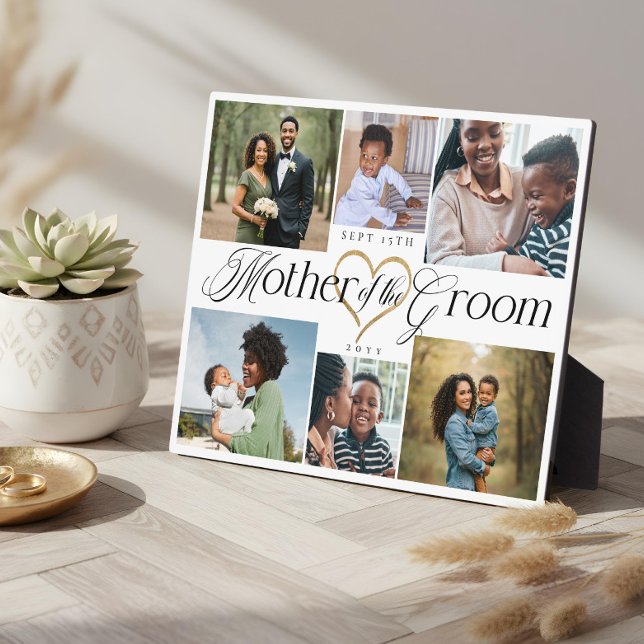 Placa Expositora Mother of the Groom Heart Then Now Photo Collage (Mother of the Groom Heart Then Now Photo Collage Plaque)
