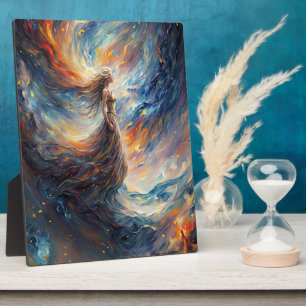 Placa Expositora Mujer celestial en ardiente arte cosmos
