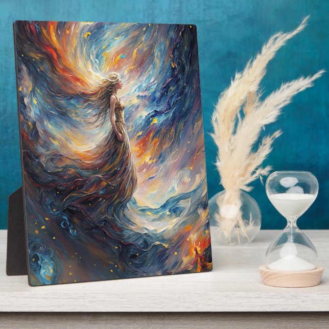 Placa Expositora Mujer celestial en ardiente arte cosmos (Lado)