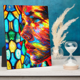 Placa Expositora Mujer Colorida Vibrante Retrato de Perfil Impasto