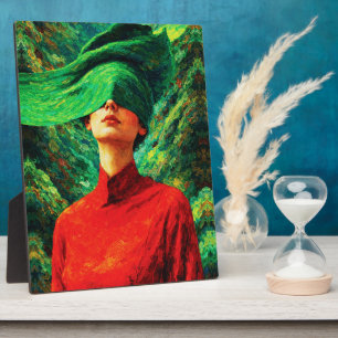 Placa Expositora Mujer con venda en fusión roja de la naturaleza im