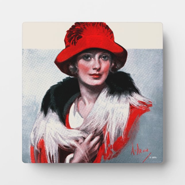 Placa Expositora Mujer en Gorra rojo (Frente)