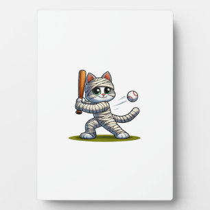 Placa Expositora Mummy Cat Béisbol Calabaza Halloween. Tanque Super