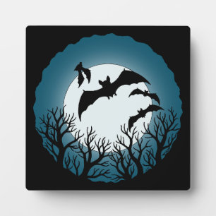 Placa Expositora Murciélagos y árboles contra la luna