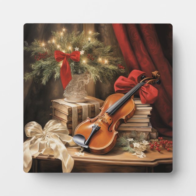 Placa Expositora Música de violín de Navidad (Frente)
