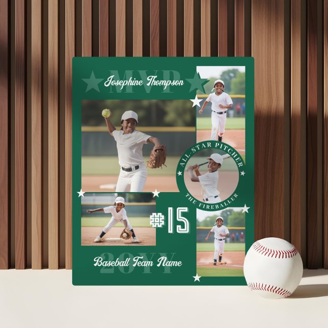 Placa Expositora MVP End of Season Baseball Player Photo Collage (MVP End of Season Baseball Player Photo Collage Plaque)