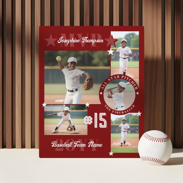 Placa Expositora MVP End of Season Baseball Player Photo Collage (MVP End of Season Baseball Player Photo Collage Plaque)
