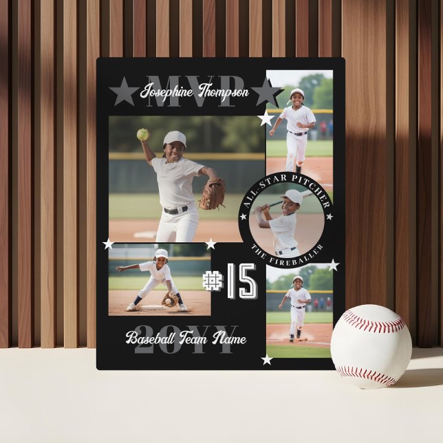 Placa Expositora MVP End of Season Baseball Player Photo Collage (MVP End of Season Baseball Player Photo Collage Plaque)
