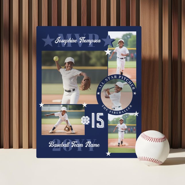 Placa Expositora MVP End of Season Baseball Player Photo Collage (MVP End of Season Baseball Player Photo Collage Plaque)