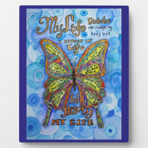 Placa Expositora My Life Diabetes Butterfly Art Poem Gift Plaque