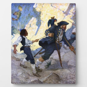 Placa Expositora N. C. Wyeth Long John Silver y su Poster de loros
