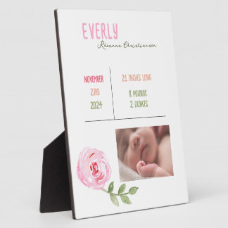 Placa Expositora Nacimiento de estadísticas fotográficas para niña