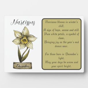 Placa Expositora Nacimiento Flor DICIEMBRE Cumpleaños Narcissus