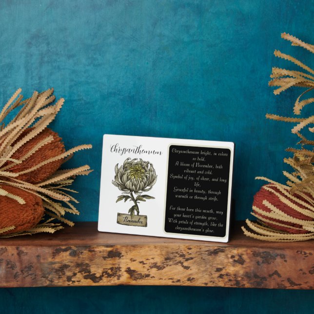 Placa Expositora Nacimiento Flor NOVIEMBRE Cumpleaños Crisantemo (Lado)