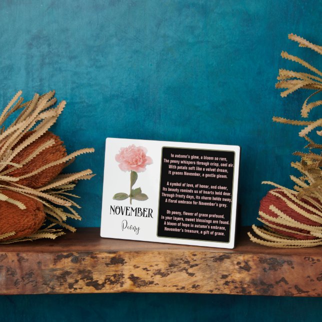 Placa Expositora Nacimiento Flor NOVIEMBRE Cumpleaños Peony Pink (Lado)