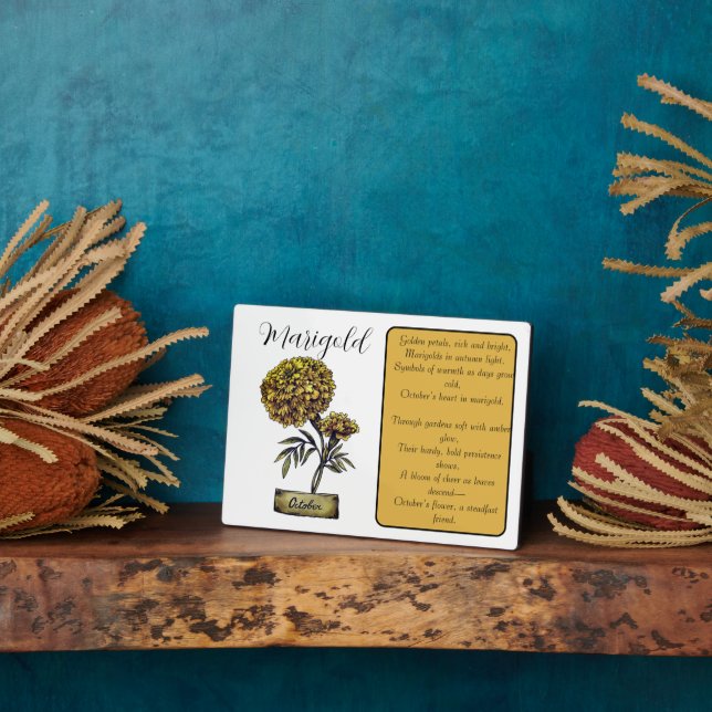 Placa Expositora Nacimiento Flor OCTUBRE Cumpleaños Marigold (Lado)